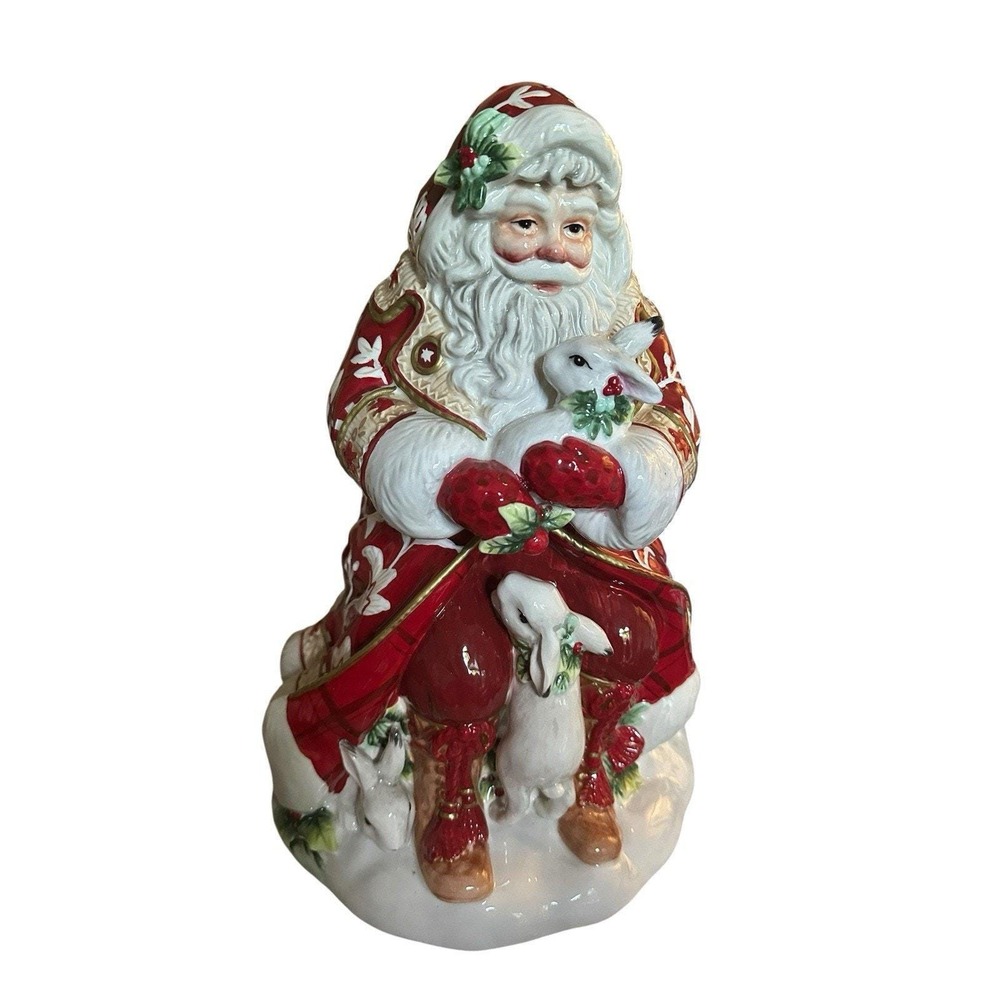 Fitz and Floyd Town & Country 14" Santa Cookie Jar Woodland Christmas Creatures